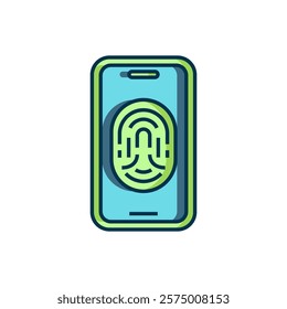 Filled outline Smartphone with fingerprint scanner icon isolated on white background. Concept of security, personal access via finger on mobile. Flat filled outline style with shadow. Vector