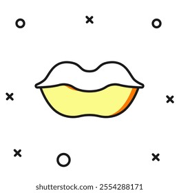 Filled outline Smiling lips icon isolated on white background. Smile symbol. Flat filled outline style with shadow. Vector