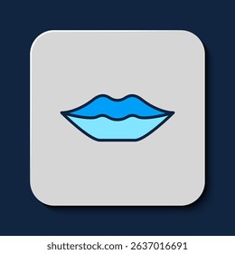Filled outline Smiling lips icon isolated on blue background. Smile symbol.  Vector