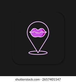 Filled outline Smiling lips icon isolated on black background. Smile symbol. Flat filled outline style with shadow. Vector