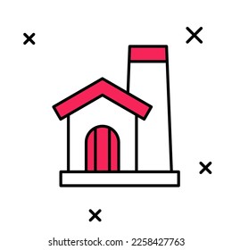 Filled outline Smithy workshop interior icon isolated on white background.  Vector