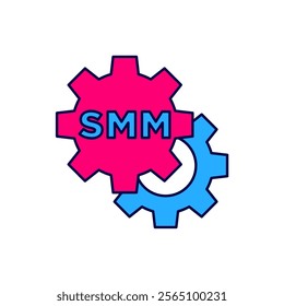 Filled outline SMM icon isolated on white background. Social media marketing, analysis, advertising strategy development.  Vector