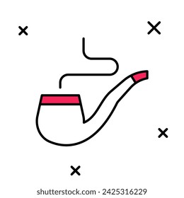 Filled outline Smoking pipe with smoke icon isolated on white background. Tobacco pipe.  Vector