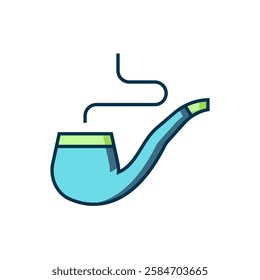 Filled outline Smoking pipe with smoke icon isolated on white background. Tobacco pipe. Flat filled outline style with shadow. Vector