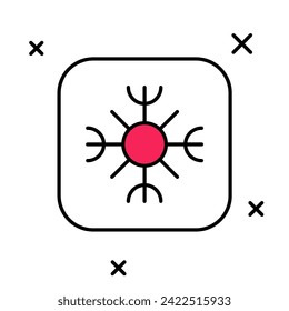 Icono de copo de nieve con contorno relleno aislado en fondo blanco.  Vector