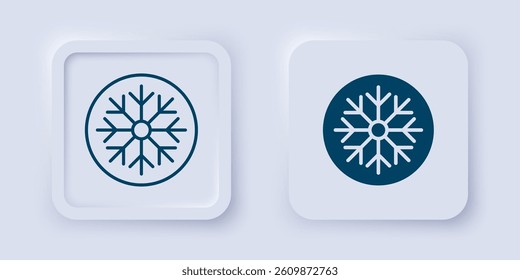 Filled and outline Snowflake icon isolated on grey background. Merry Christmas and Happy New Year. Square button. Vector