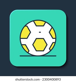 Filled outline Soccer football ball icon isolated on blue background. Sport equipment. Turquoise square button. Vector