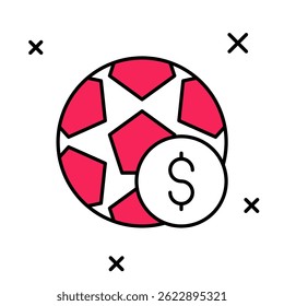 Preenchido esboço Futebol futebol apostando ícone de dinheiro isolado no fundo branco. Apostador de futebol. Apostas de futebol online ganham dinheiro.  Vetor