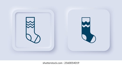 Filled and outline Socks icon isolated on grey background. Square button. Vector