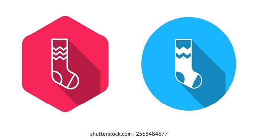 Filled and outline Socks icon isolated with long shadow background.  Vector