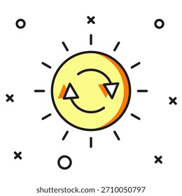 Filled outline Solar energy panel icon isolated on white background. Sun with lightning symbol. Flat filled outline style with shadow. Vector