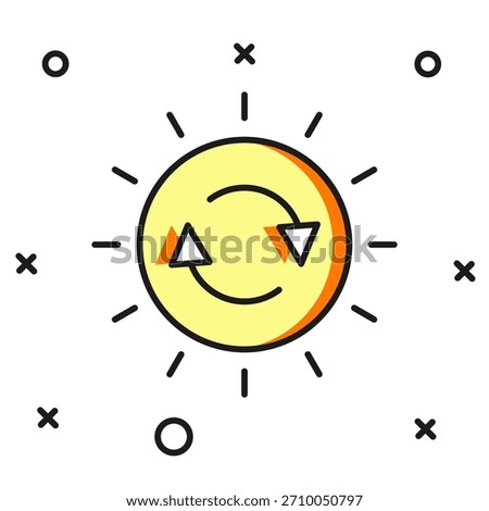 Filled outline Solar energy panel icon isolated on white background. Sun with lightning symbol. Flat filled outline style with shadow. Vector