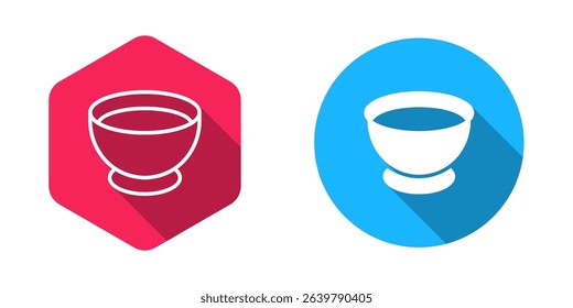 Filled and outline Soy sauce in bowl icon isolated with long shadow background.  Vector