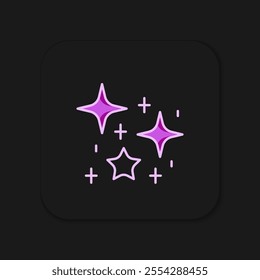 Filled outline Sparkle stars with magical glitter particles icon isolated on black background. Magic christmas decoration. Flat filled outline style with shadow. Vector