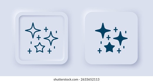 Filled and outline Sparkle stars with magical glitter particles icon isolated on grey background. Magic christmas decoration. Square button. Vector