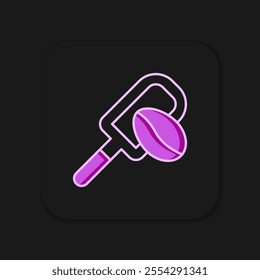 Filled outline Spatula with coffee grain icon isolated on black background. Coffee beans. Flat filled outline style with shadow. Vector