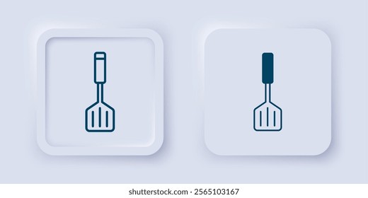 Filled and outline Spatula icon isolated on grey background. Kitchen spatula icon. BBQ spatula sign. Barbecue and grill tool. Square button. Vector