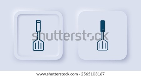 Filled and outline Spatula icon isolated on grey background. Kitchen spatula icon. BBQ spatula sign. Barbecue and grill tool. Square button. Vector