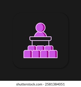 Filled outline Speaker icon isolated on black background. Orator speaking from tribune. Public speech. Person on podium. Flat filled outline style with shadow. Vector