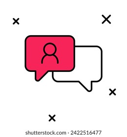 Icono de chat de burbuja de la palabra del contorno relleno aislado en fondo blanco. Icono de mensaje. Símbolo de chat de comunicación o comentario.  Vector