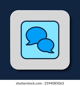 Filled outline Speech bubble chat icon isolated on blue background. Message icon. Communication or comment chat symbol.  Vector