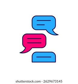 Esquema lleno Icono de chat de burbuja de discurso aislado sobre fondo blanco. Icono de mensaje. Símbolo de chat de comunicación o comentario.  Vector