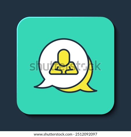 Filled outline Speech bubble chat icon isolated on blue background. Message icon. Communication or comment chat symbol. Turquoise square button. Vector