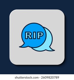 Filled outline Speech bubble rip death icon isolated on blue background.  Vector
