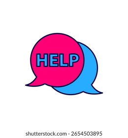Filled outline Speech bubble with text Help icon isolated on white background.  Vector