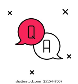Burbujas del discurso con el icono de la pregunta y de la respuesta aislado en el fondo blanco. Q y A símbolo. Signo de preguntas frecuentes. Burbuja de discurso de chat y gráfico.  Vector