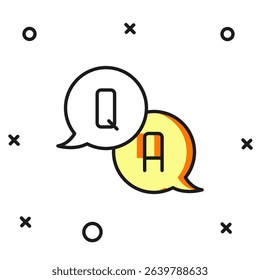 Filled outline Speech bubbles with Question and Answer icon isolated on white background. Q and A symbol. FAQ sign. Chat speech bubble and chart. Flat filled outline style with shadow. Vector