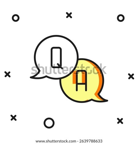 Filled outline Speech bubbles with Question and Answer icon isolated on white background. Q and A symbol. FAQ sign. Chat speech bubble and chart. Flat filled outline style with shadow. Vector