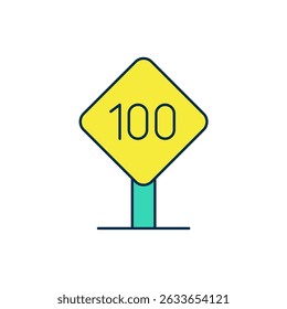 Filled outline Speed limit traffic sign 100 km icon isolated on white background.  Vector