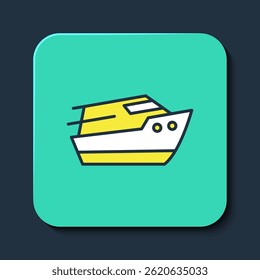 Filled outline Speedboat icon isolated on blue background. Turquoise square button. Vector