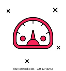 Icono de contorno relleno del velocímetro aislado en fondo blanco.  Vector