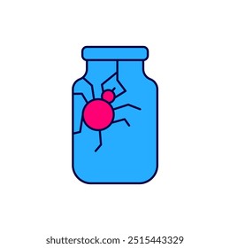 Filled outline Spider in jar icon isolated on white background. Happy Halloween party.  Vector