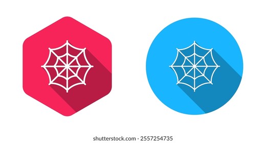 Filled and outline Spider web icon isolated with long shadow background. Cobweb sign. Happy Halloween party.  Vector