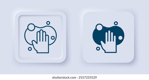 Filled and outline Sponge icon isolated on grey background. Wisp of bast for washing dishes. Cleaning service logo. Square button. Vector