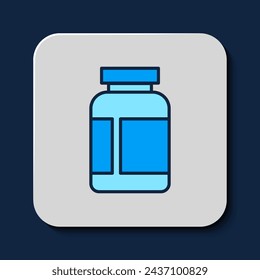 Filled outline Sports nutrition bodybuilding proteine power drink and food icon isolated on blue background.  Vector