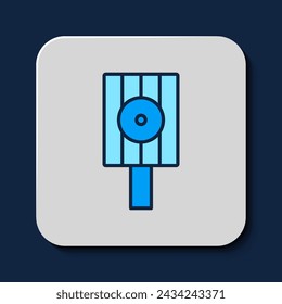 Filled outline Spray can nozzle cap icon isolated on blue background.  Vector