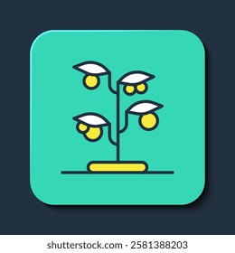 Filled outline Sprout icon isolated on blue background. Seed and seedling. Leaves sign. Leaf nature. Turquoise square button. Vector