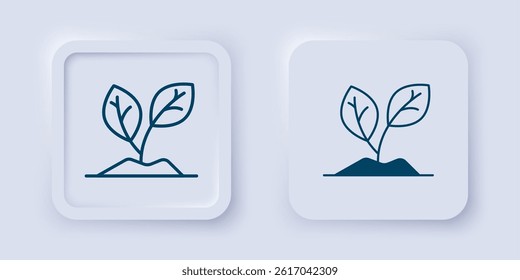 Filled and outline Sprout icon isolated on grey background. Seed and seedling. Leaves sign. Leaf nature. Square button. Vector
