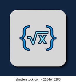 Filled Outline Square Root Of X Glyph Icon Isolated On Blue Background. Mathematical Expression.  Vector