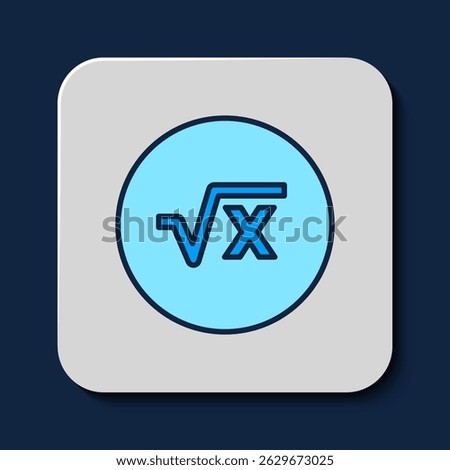 Filled outline Square root of x glyph icon isolated on blue background. Mathematical expression.  Vector