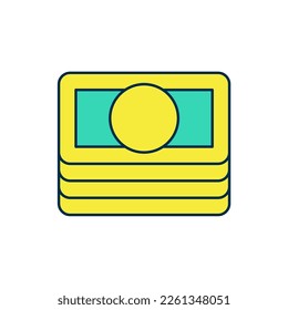 Filled outline Stacks paper money cash icon isolated on white background. Money banknotes stacks. Bill currency.  Vector
