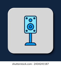 Filled outline Stereo speaker icon isolated on blue background. Sound system speakers. Music icon. Musical column speaker bass equipment.  Vector