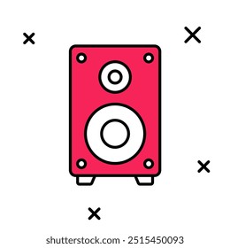 Esquema lleno Icono de altavoz estéreo aislado sobre fondo blanco. Altavoces del sistema de sonido. Icono de música. Equipo de bajos de altavoces de columna musical.  Vector