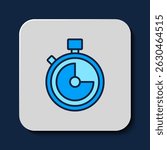 Filled outline Stopwatch icon isolated on blue background. Time timer sign. Chronometer sign.  Vector