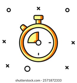 Filled outline Stopwatch icon isolated on white background. Time timer sign. Chronometer sign. Flat filled outline style with shadow. Vector