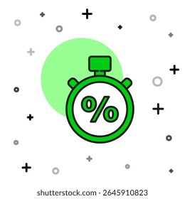 Filled outline Stopwatch and percent icon isolated on white background. Time timer sign.  Vector